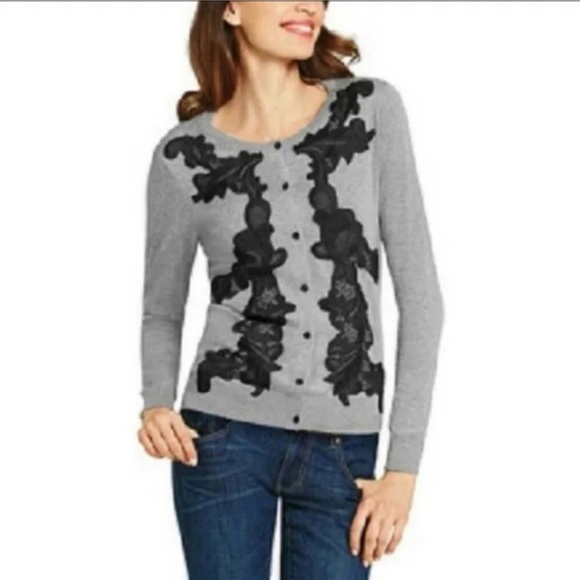cAbi Applique Floral Lace Cardigan, Grey/Black, Small, EUC - Picture 2 of 6